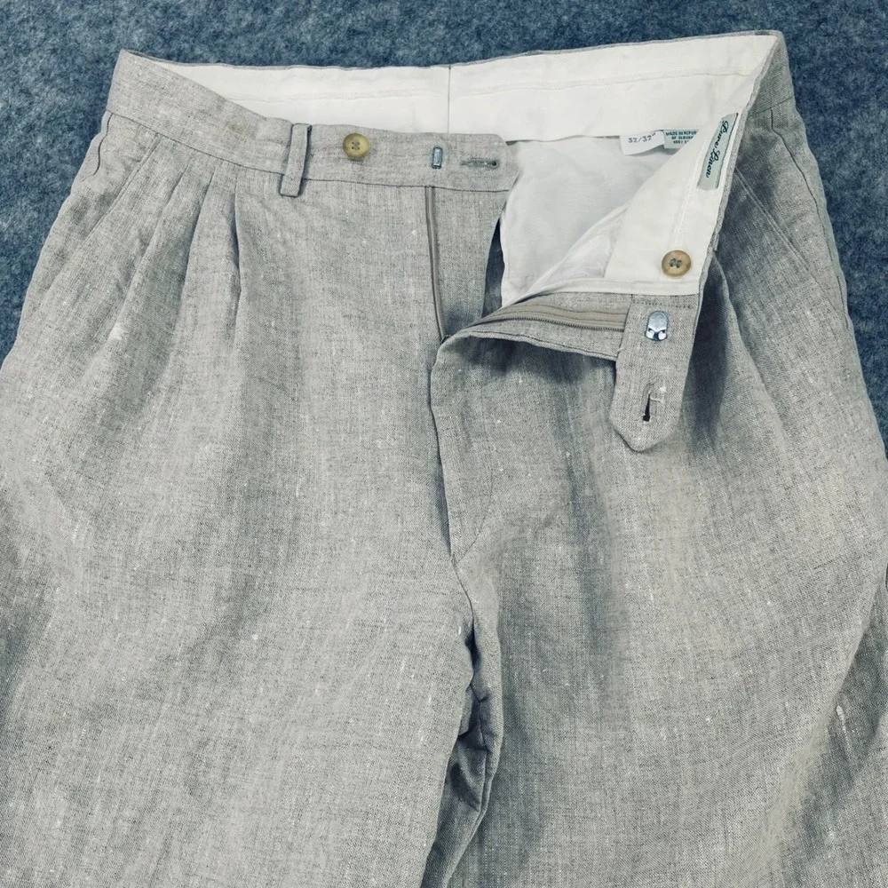 Baxter Sport Trousers Men 32x32 Brown 100% Linen Pleated Wide leg Fit 30x28 Pant